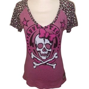 Affliction Women’s T-Shirt Skull Leopard print Large
